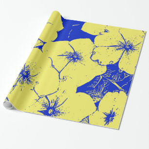 Papel De Regalo Floral azul amarillo grande elástico