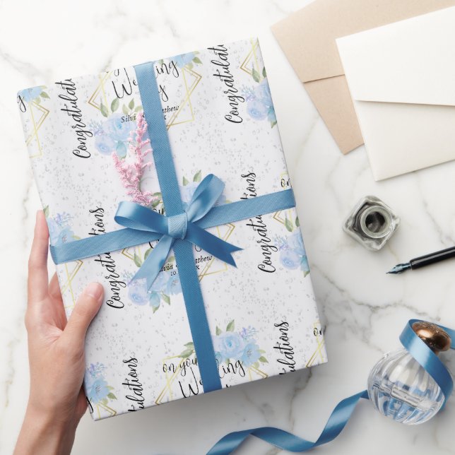 Papel De Regalo Floral azul - Boda personalizado (Regalar)