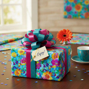Papel De Regalo Floral azul brillante