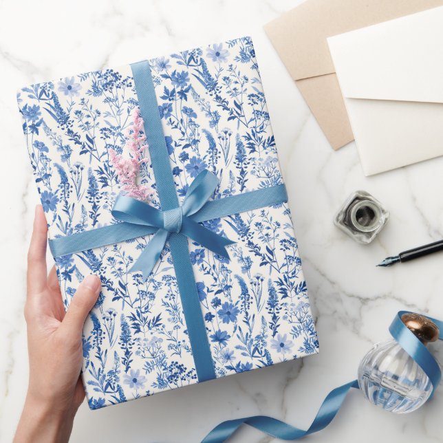 Papel De Regalo Floral azul de vintage (Regalar)