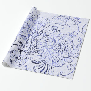 Papel De Regalo Floral azul del vintage