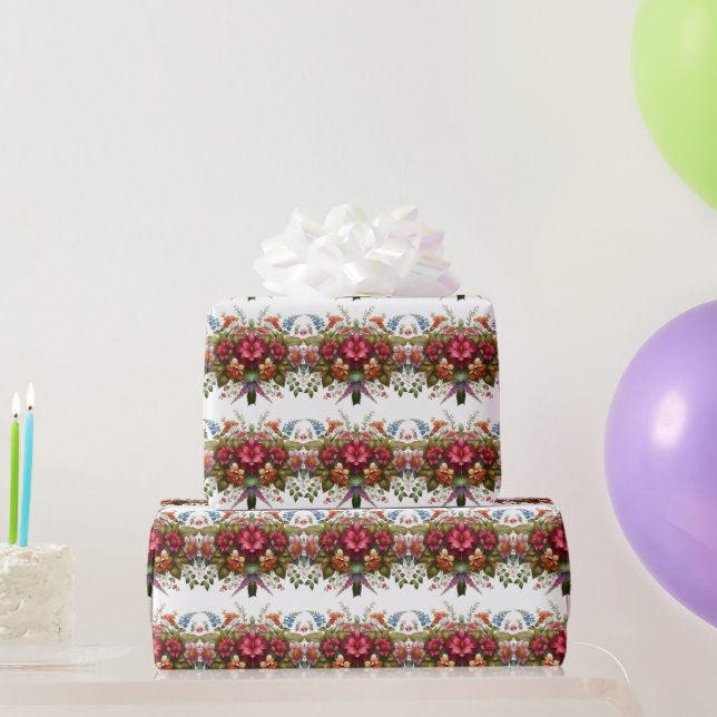 Papel de regalo floral azul elegante rosa (Regalos de fiesta)