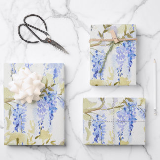 Papel de regalo floral azul glicina acuarela