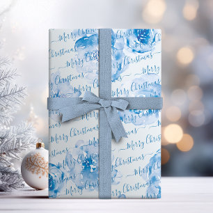 Papel De Regalo Floral azul personalizado de amarre navideño