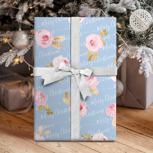 Papel De Regalo Floral azul personalizado de amarre navideño
