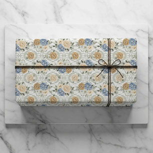 Papel de regalo floral azul polvoriento para boda