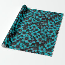 Papel de regalo floral azul verdoso sobre negro