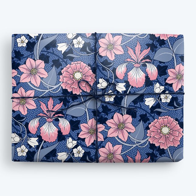 Papel De Regalo Floral azul victoriano y rosa (Subido por el creador)