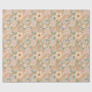Papel De Regalo Floral Beige y Verde Menta con Aspecto Suave Vinta