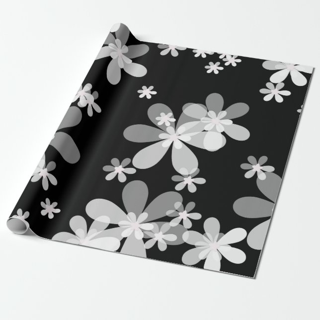 Papel De Regalo floral blanca negra (Desenrollado)