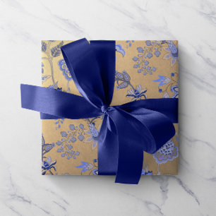 Papel De Regalo Floral Blue Gold Delicate Oriental Gold Foxier