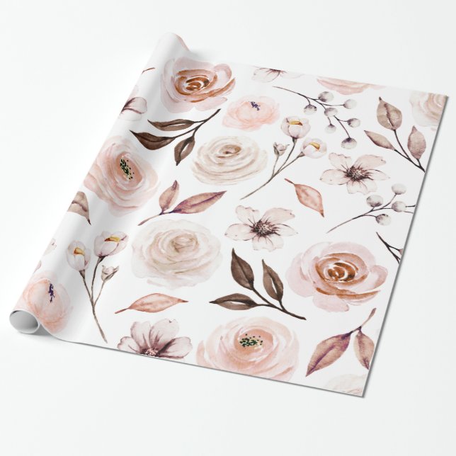 Papel de regalo floral boho de tonos terrosos rúst (Desenrollado)