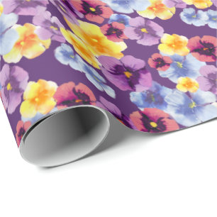 Papel De Regalo Floral Boho Ilustradas a Mano Violetas Pensamiento