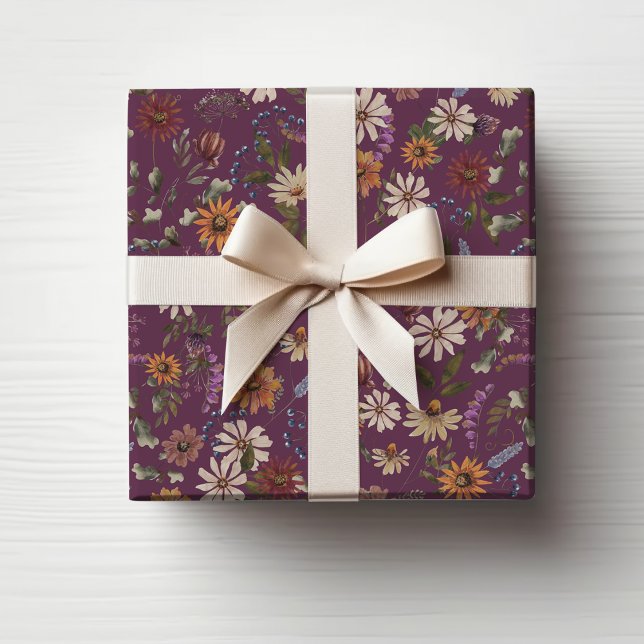 Papel De Regalo Floral Borgoña (Burgundy Floral Wrapping Paper
)