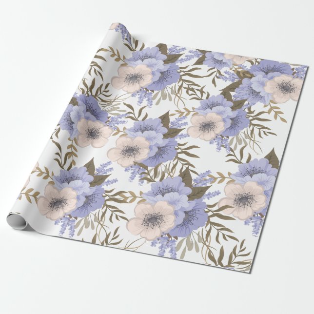 Papel De Regalo Floral botánica de Violeta y Salto Romántico (Desenrollado)