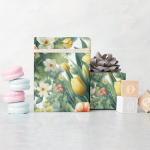 Papel de regalo floral botánico de primavera