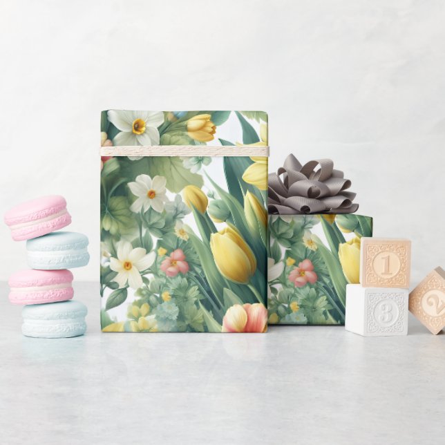 Papel de regalo floral botánico de primavera (Baby Shower)