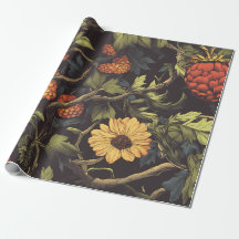 Papel de regalo floral botánico Fuego de Otoño