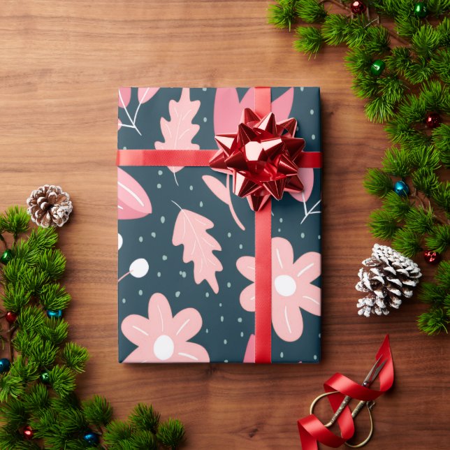 Papel de regalo floral botánico rosa (Regalo de vacaciones)