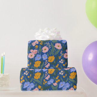 Papel De Regalo Floral Botánico Vintage Rosa Naranja Azul