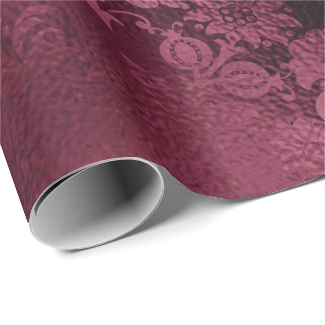 Papel De Regalo Floral Bridal Marsala Purpurina Burgundy Glam (Esquina del rollo)