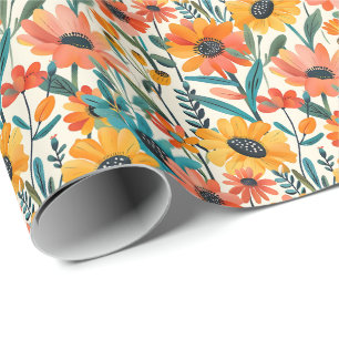 Papel de regalo floral brillante