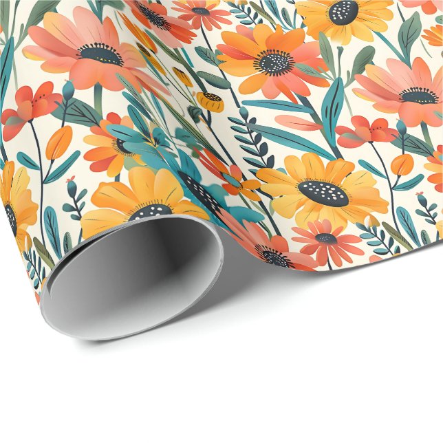 Papel de regalo floral brillante (Esquina del rollo)