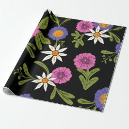 Papel De Regalo Floral brillante moderna sobre fondo negro