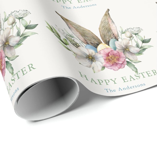 Papel De Regalo Floral Bunny Ear & Eggs Pascua (Esquina del rollo)