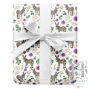 Papel de Regalo Floral Burro Rústico Morado