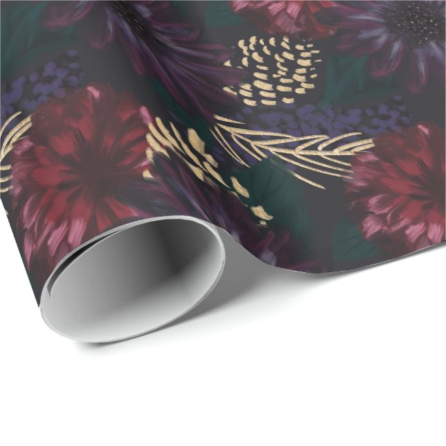 Papel De Regalo Floral cambiante, oro Pinecone y navidad Spruce (Esquina del rollo)