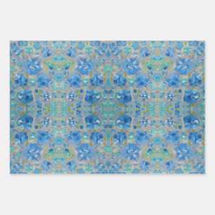Papel de Regalo Floral Celebración Azul