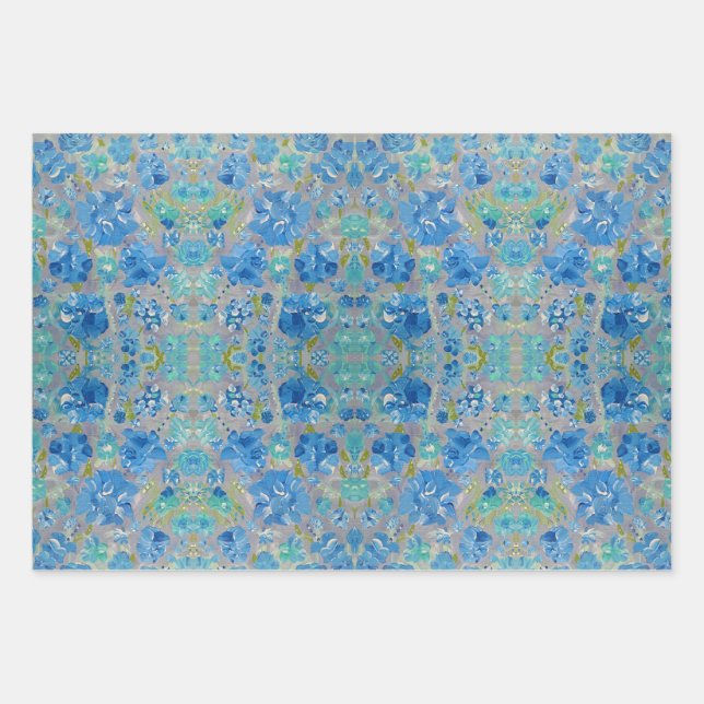 Papel de Regalo Floral Celebración Azul (Anverso)