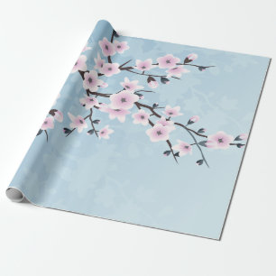 Papel De Regalo Floral Cerezo en flor Flores Dusky rosa azul páli