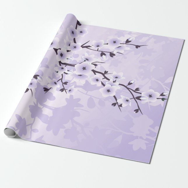 Papel De Regalo Floral Cherry Blossom Only Purple (Desenrollado)