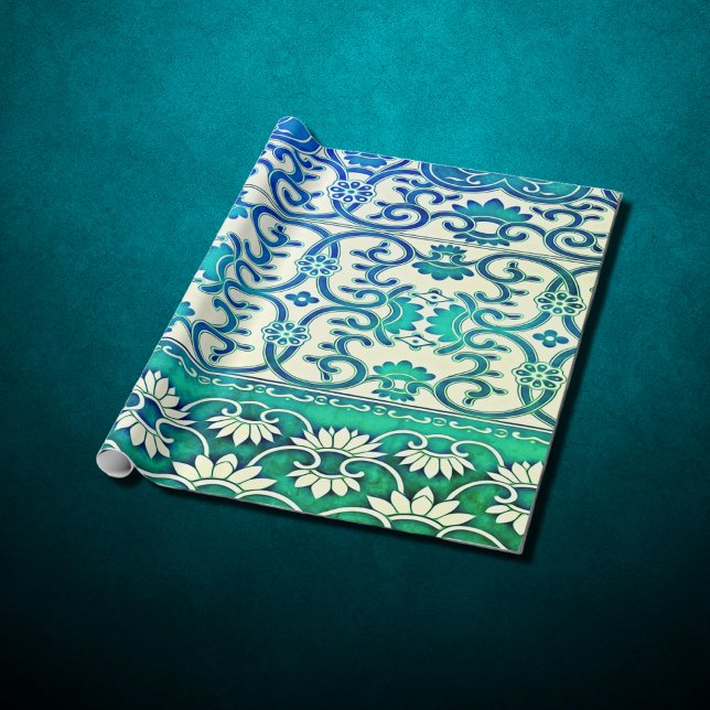 Papel De Regalo Floral china en azul-verde (Subido por el creador)