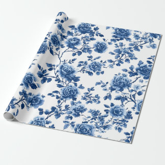 Papel de regalo floral chinoiserie azul