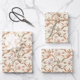 Papel de regalo floral Chintz botánico rosa herrum