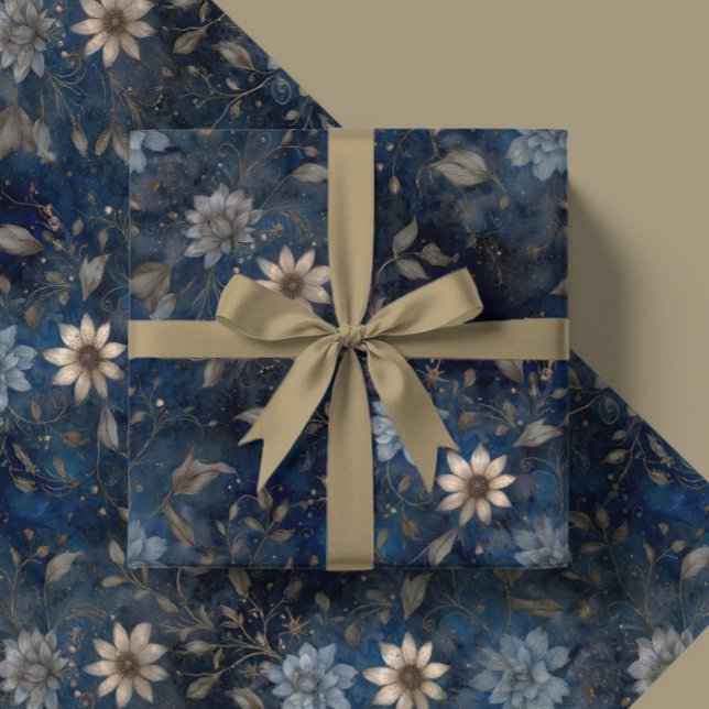 Papel De Regalo Floral Christmas Midnight Blue and Cream Gift  (Subido por el creador)