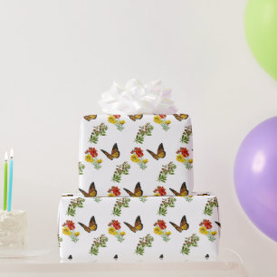 Papel De Regalo Floral con Mariposa 
