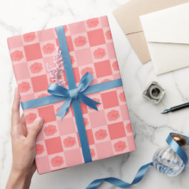 Papel De Regalo Floral Cuadros Rosados