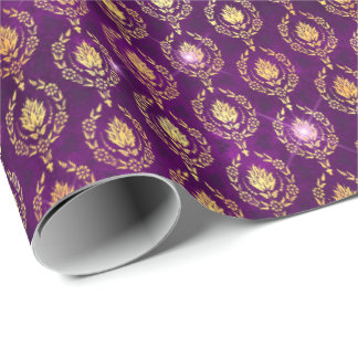 Papel De Regalo Floral Damask Halloween Spell Gold Purple Pattern
