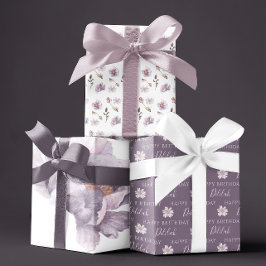 Papel de regalo floral de acuarela para cumpleaños