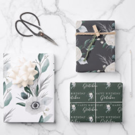 Papel de regalo floral de acuarela para cumpleaños