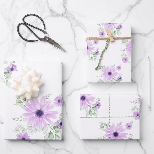 Papel de regalo floral de acuarela primaveral – El (Anverso)