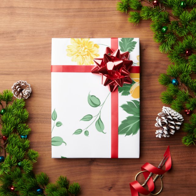 Papel De Regalo Floral de acuarela verde amarilla moderna     (Regalo de vacaciones)