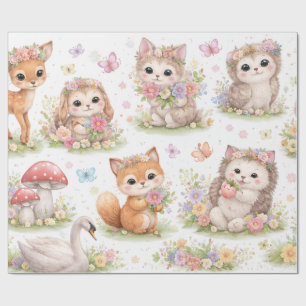 Papel de Regalo Floral de Animales Bebés del Bosqu
