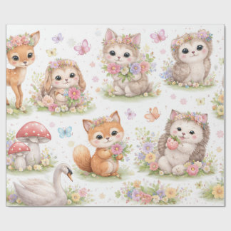 Papel de Regalo Floral de Animales Bebés del Bosqu