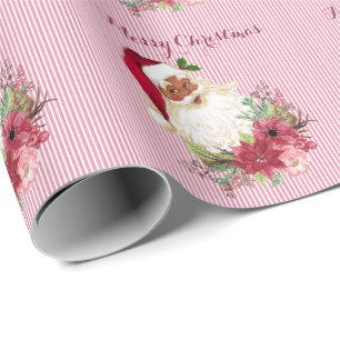 Papel De Regalo Floral de Arándano Negro Santa Raya Poinsettia