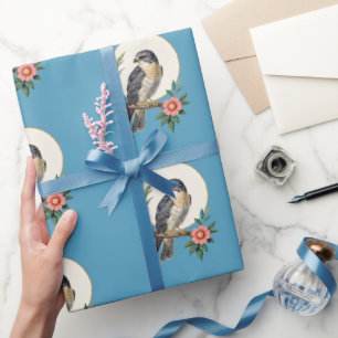 Papel de regalo floral de ave de arte popular esca